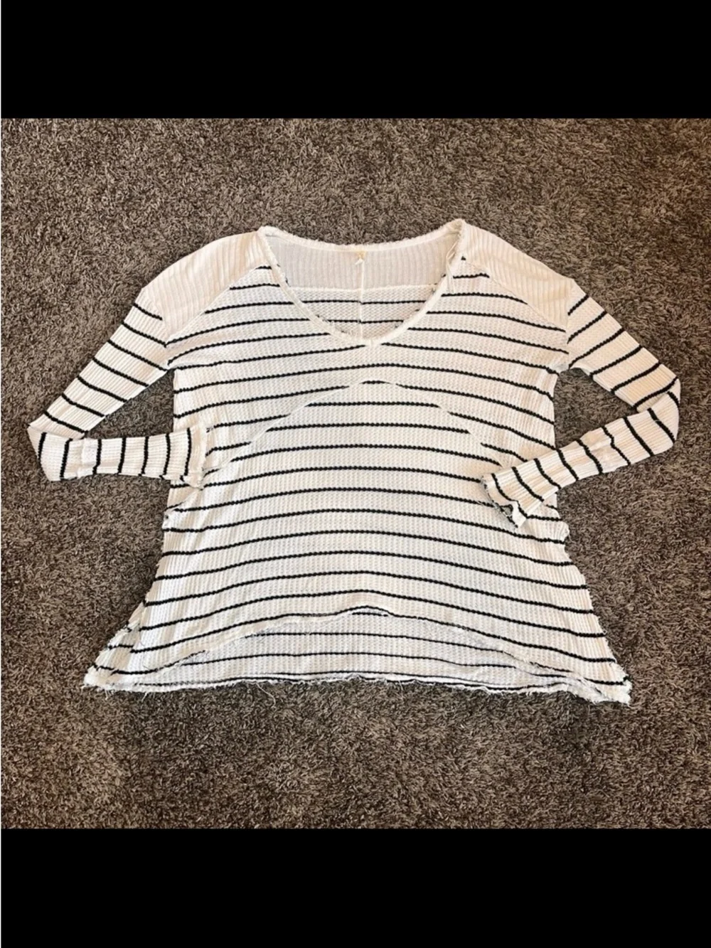 Free People Sunset Park Thermal Top Striped V-Neck Oversized Tunic White Black M